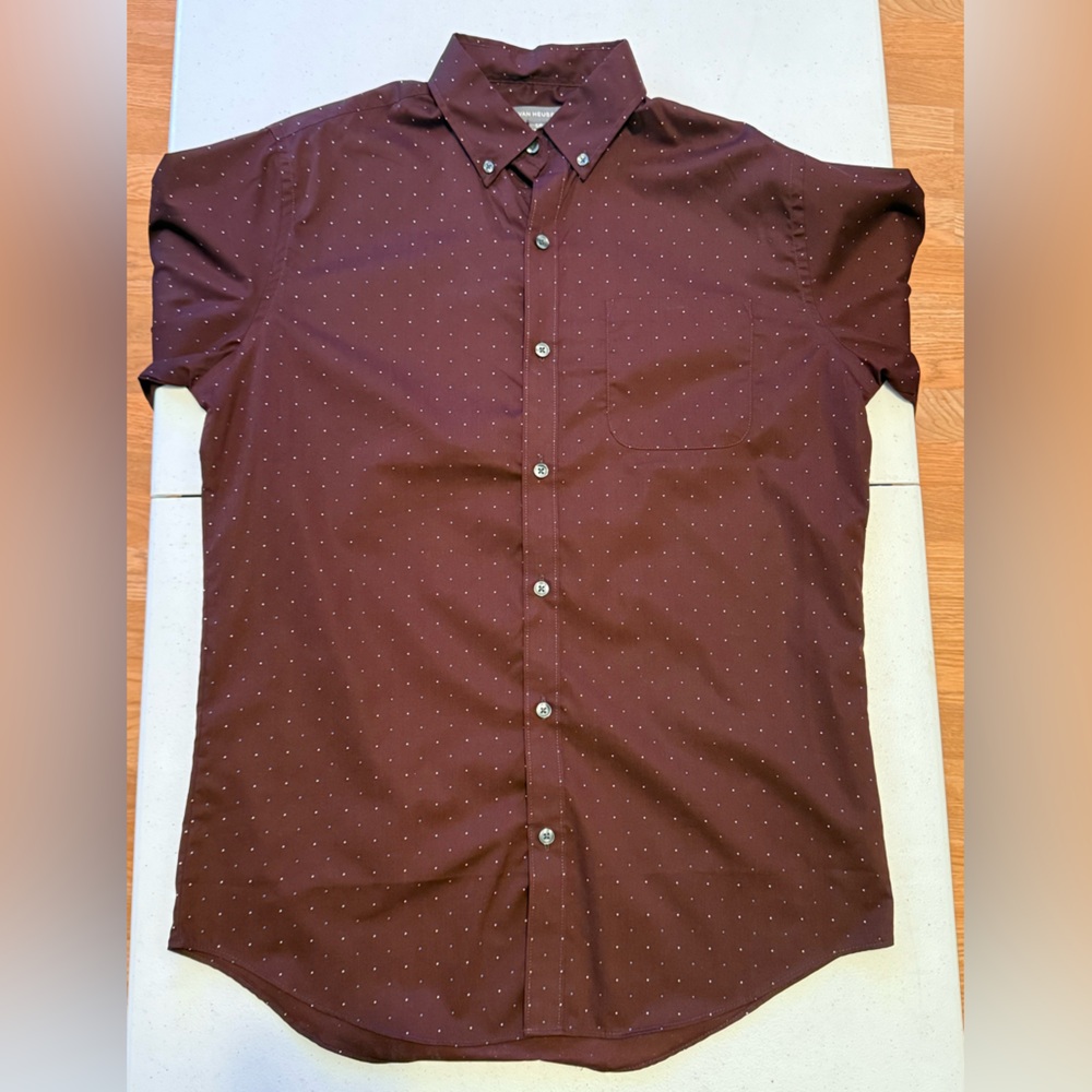 Men's Burgundy Button-Up Shirt with dotted pattern